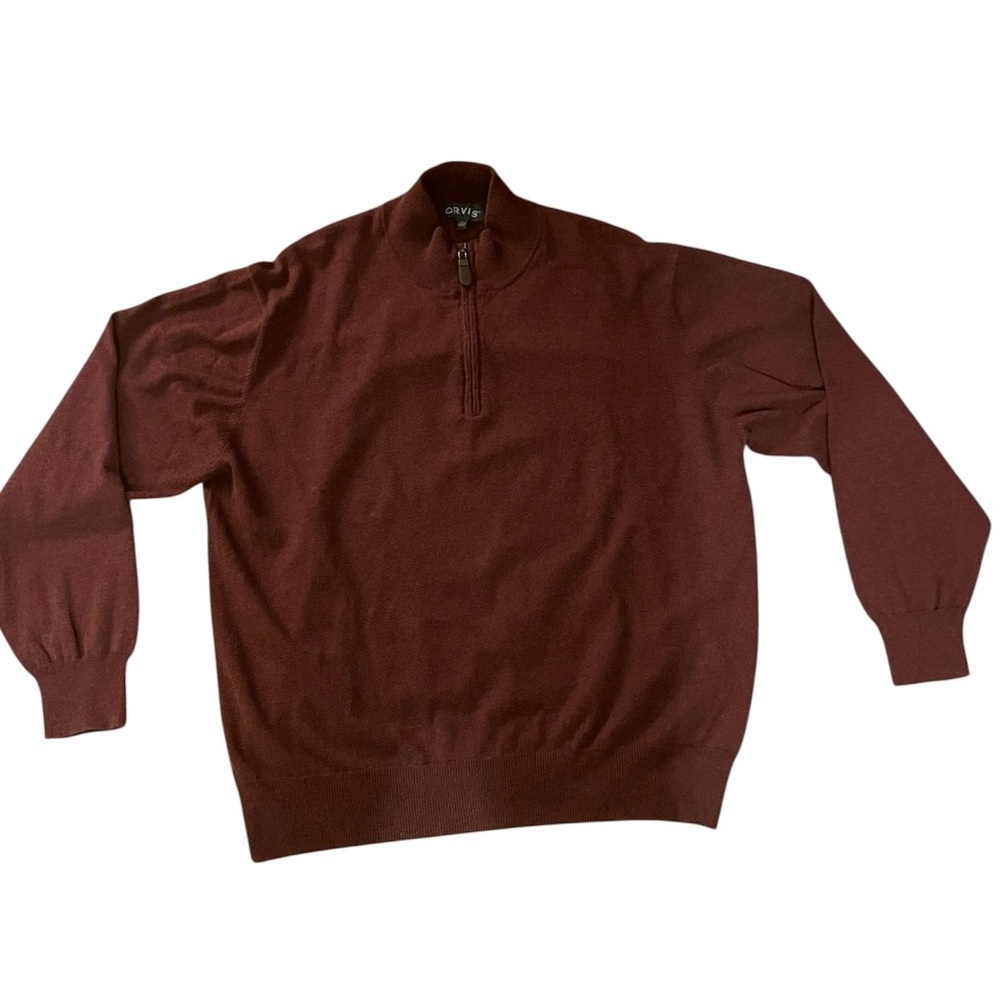 Orvis Men’s Zip-Front Pullover Sweater in Deep Maroon-‎ silk cashmere blend XL